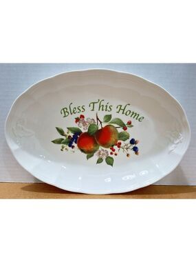 Lenox Orchard in Bloom "Bless This Home" Ceramic Serving Tray 11" x 7. 25" Apple